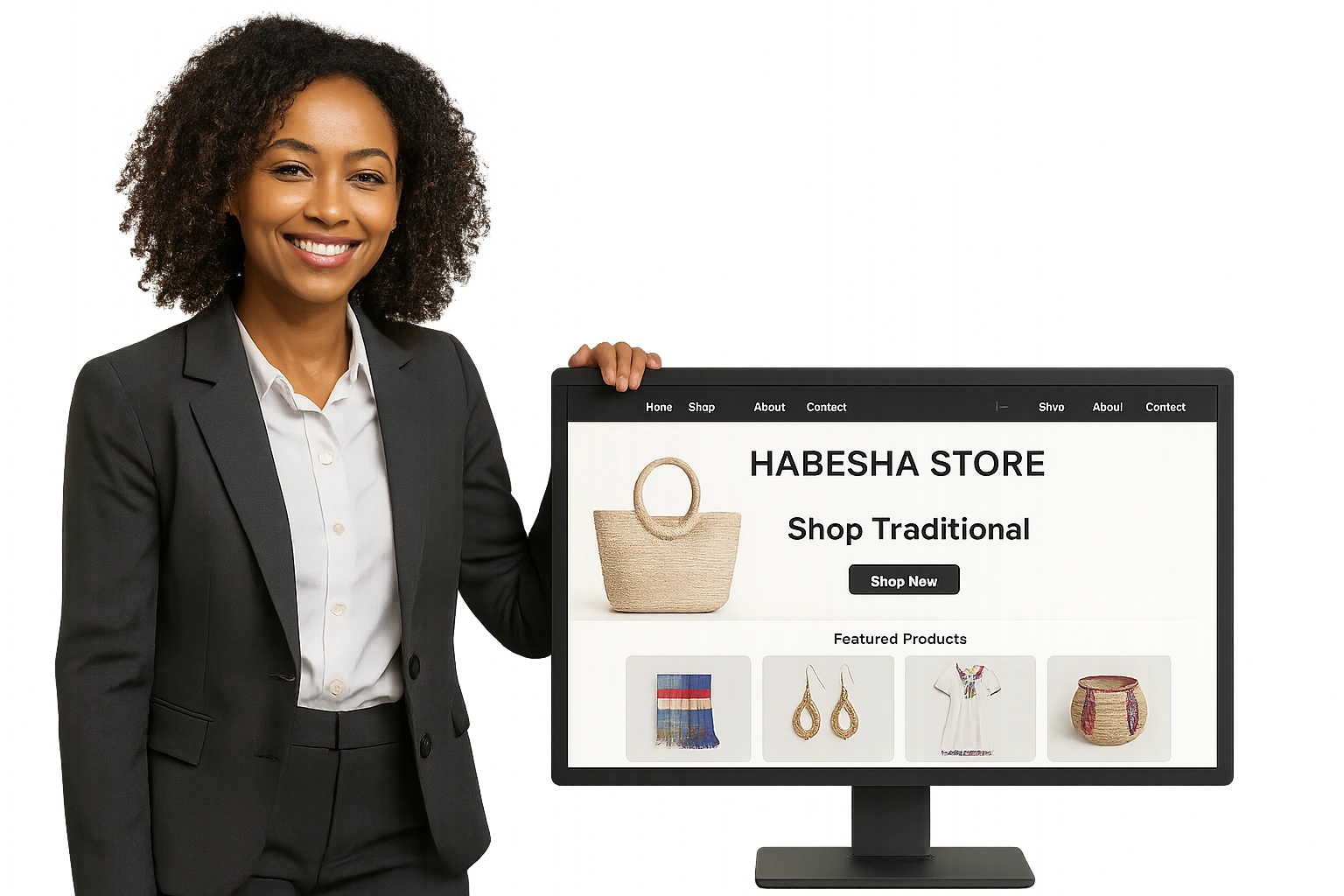 businesswoman showing off her site